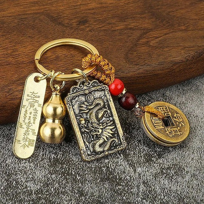 Five Emperors Gourd & Lucky Coin Zodiac Keychain