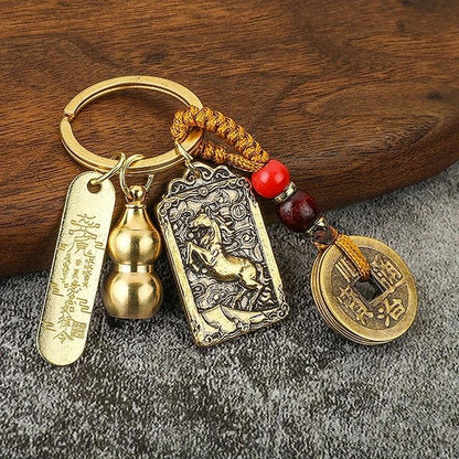 Five Emperors Gourd & Lucky Coin Zodiac Keychain