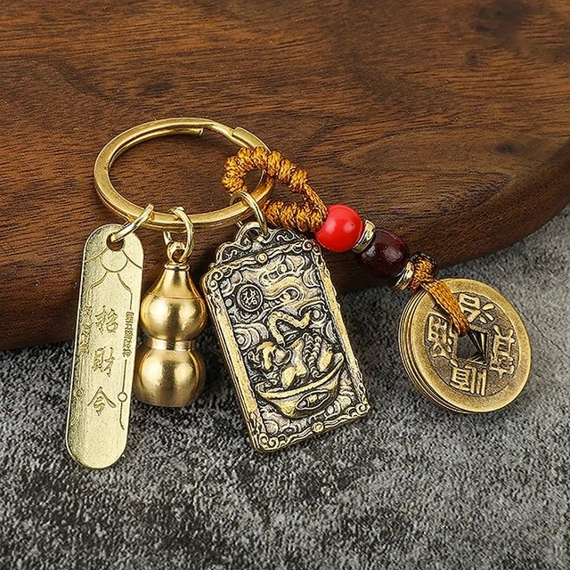 Five Emperors Gourd & Lucky Coin Zodiac Keychain