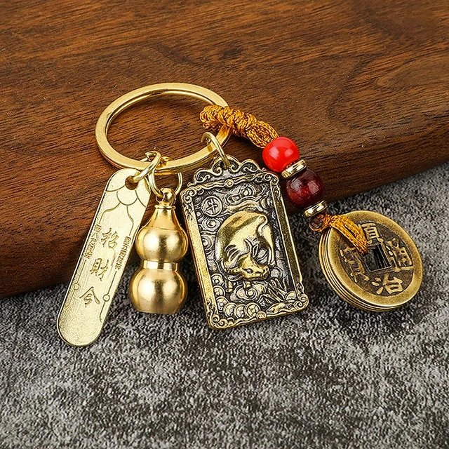 Five Emperors Gourd & Lucky Coin Zodiac Keychain